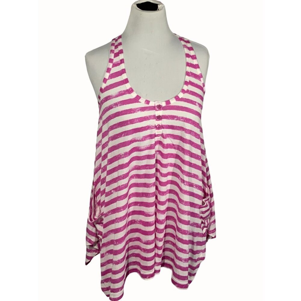 Splendid Womens Striped Racerback Tank Top Scoop Neckline Pink White NEW Medium